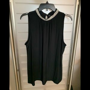 Whitehouse Blackmarket Black Top with Pearl Trim